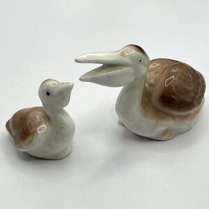 Vintage Mini Pelicans Otagiri Set 2 Mom Baby Miniature Figurines Japan Birds